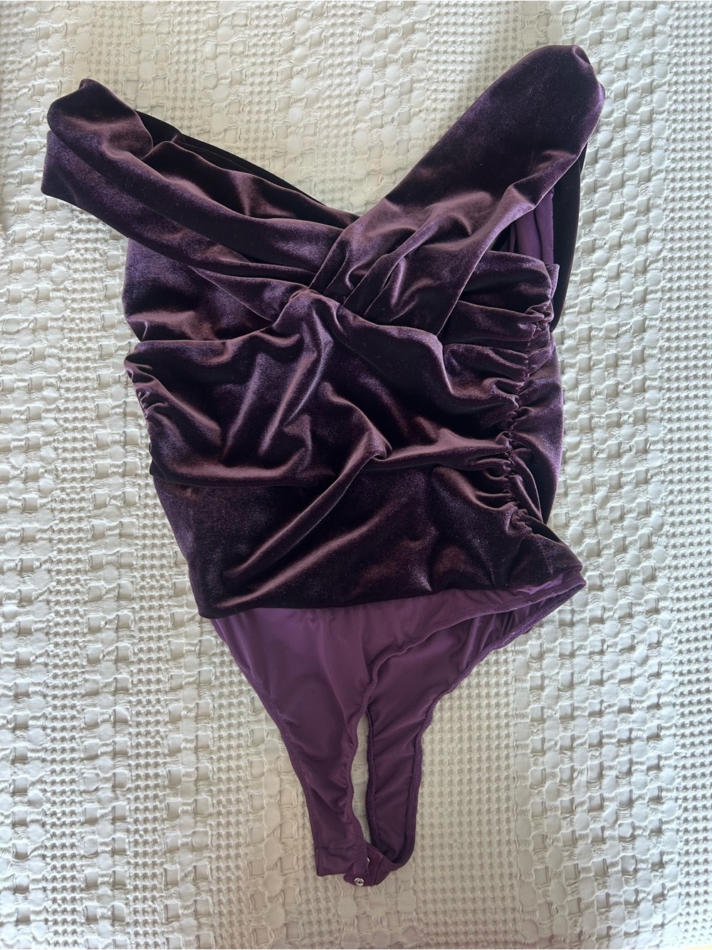 Astr Velvet Ruched Bandeau Bodysuit - Plum